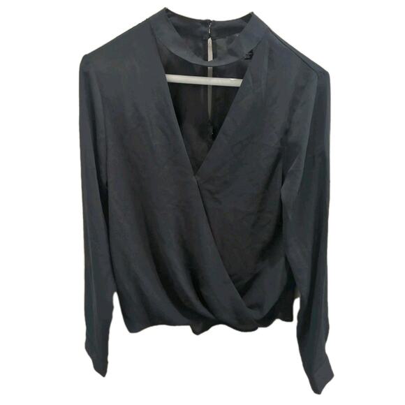 Women's Size Small Forever 21 Blouse Black Shirt Top Sheer V neck Collar EUC - Picture 1 of 7